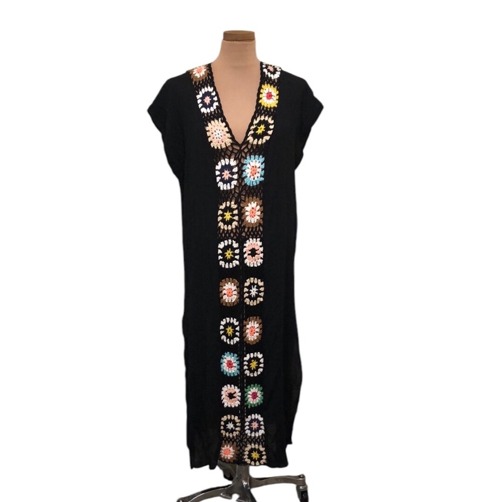 Francesca’s Collection Swim Coverup One Size Black Crochet Accent